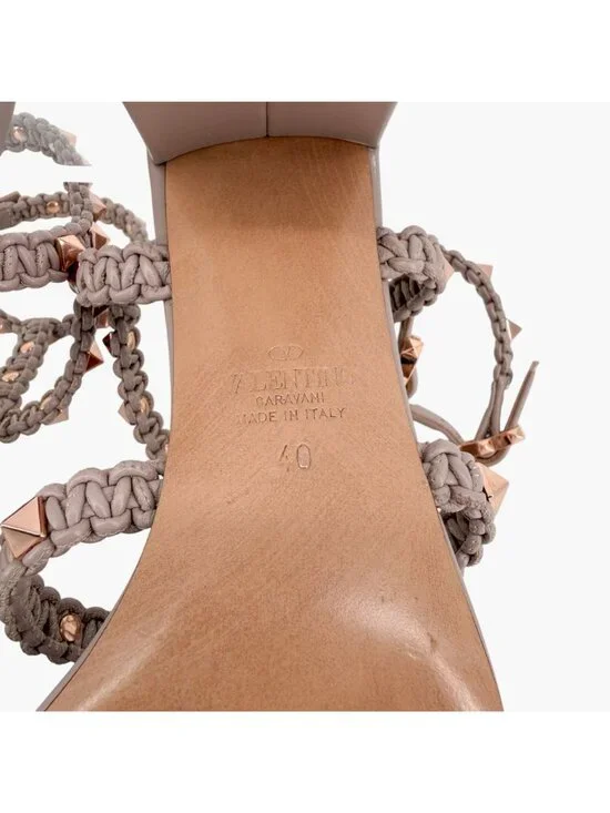 Valentino Garavani Rockstud Braided Caged Block Heel Sandals Beige Size 40 US 10 - Picture 14 of 15